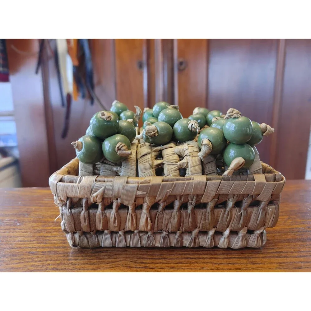 Set of six Vintage Napkin rings In banana Leaf basket